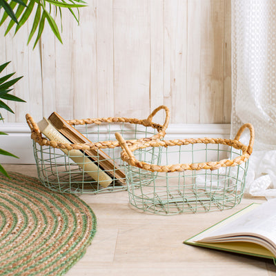 Green Wire Storage Basket Set