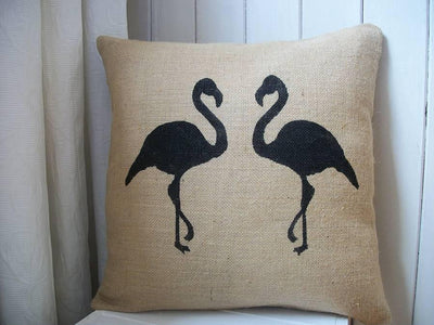 ' Flamingo ' Hessian Cushion (Black)