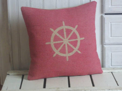 ' Nautical Ships Wheel ' Cushion (Red)