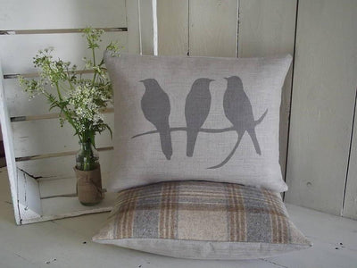 ' Bird On A Branch ' Linen Cushion (Charcoal Grey)