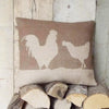 ' Cockerel and Chicken ' Hessian Cushion (Chestnut Brown)