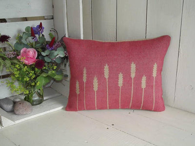' Cornfield ' Hessian Cushion (Red Background)