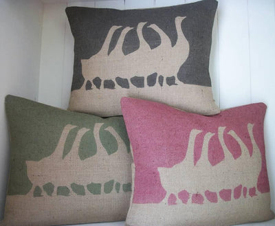 ' French Geese ' Cushion (Charcoal, Olive & Cranberry)