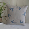 ' Soaring Swallows ' Irish Linen Cushion (Blue)