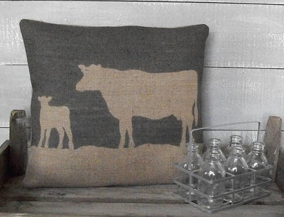' Cow and Calf ' Cushion (Charcoal)