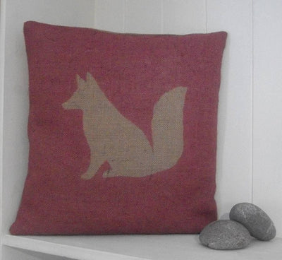 ' Rusty The Fox ' Hessian Cushion (Cranberry)