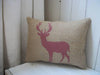 ' Standing Deer ' Hessian Cushion (Cranberry)