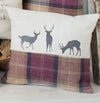 Plum ' Deer Family ' Tweed Cushion